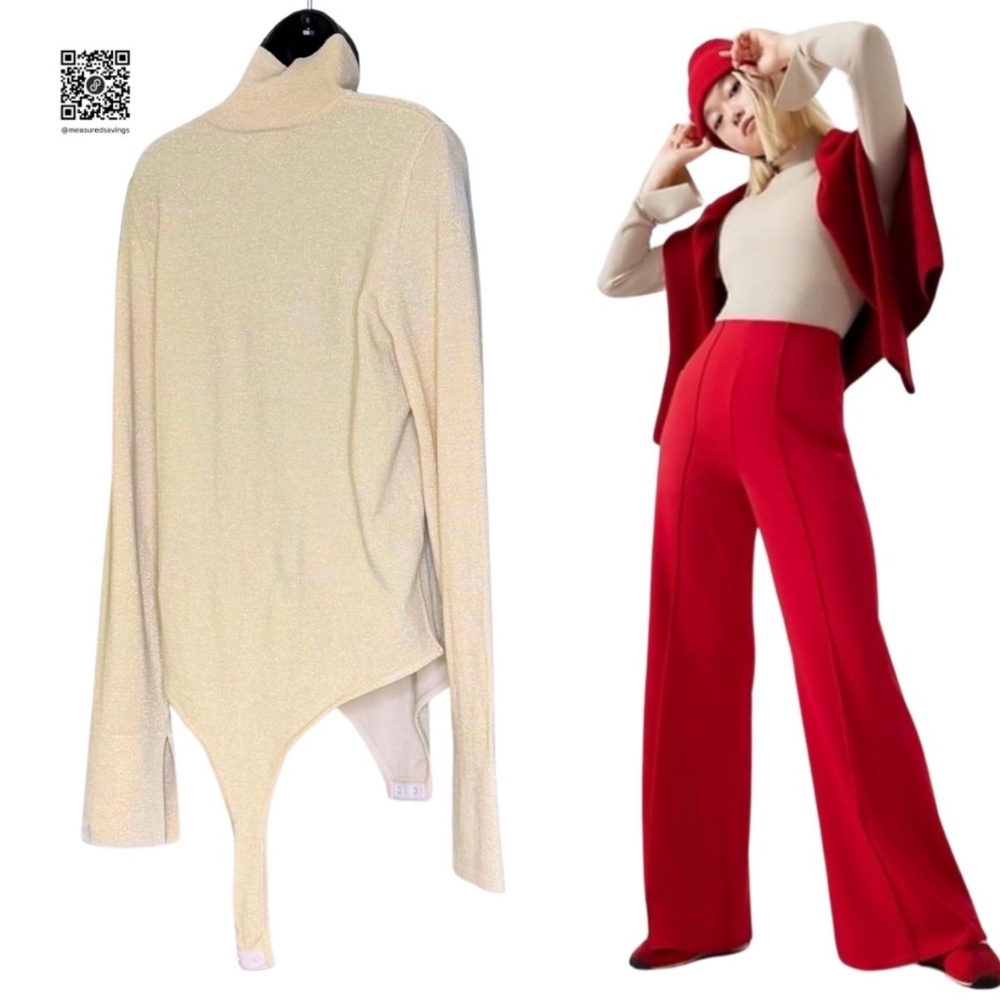 Large NWT - Athleta x Alicia Keys - Long Sleeve Cream/Gold Bodysuit - Picture 4 of 7
